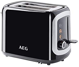 AEG AT3300 - Tostadora Serie 3 de Doble Ranura - 940W, 7 Niveles de Potencia, Función Descongelar, Soporte Bolleria, Bandeja Recogemigas Extraíble, Indicadores Luminosos, Aislamiento Térmico, Negro