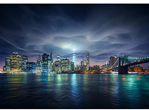 Runa Art Papel tapiz fotográfico Nueva York Noche 352 x 250 cm Lana Fondo De Pantalla XXL Moderna Decoración De Pared Sala Cuarto Oficina Salón azul 9210011b