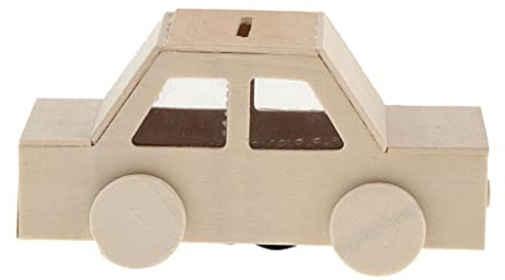 Fenteer Niedliche Holz Spardose zum Bemalen und Dekorieren Sparschwein Sparbüchse Geldbüchse Deko-Holz Kinderzimmer Deko, Auto