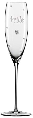 Bride Champagne Glass Flute with Crystal Heart, Crystals and Stem Charm