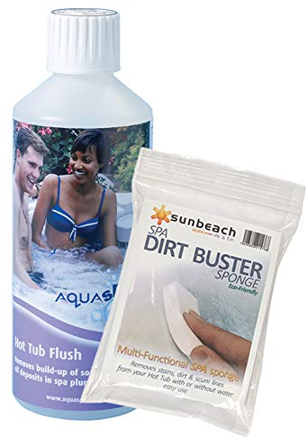 Aquasparkle 0.5L Hot Tub Flush for Hot Tubs & Spa with FREE Sunbeach Dirt Buster Sponge