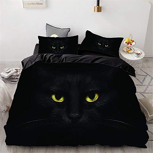 Mateju Bettwäsche-Set - Mikrofaser Bettbezug und Kissenbezug - Bettbezug mit Reißverschluss Schließung - 3D Haustier Bedrucktes Bettwäsche Set (140x200cm (2pcs),Schwarze Katze)