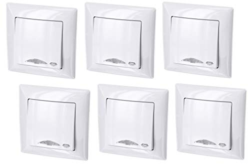 6er Pack, Unterputz Taster, LED, Licht-Symbol, Steckklemme, All-in-One, Serie G1 reinweiß