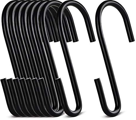 ilauke 20 Stück S Haken Edelstahl Küchenhaken Haken S-förmige Haken Hängende Töpfe und Pfannen, Pflanzen, Kaffeetassen, Kleidung, Handtücher und Garten（Schwarz Matt）