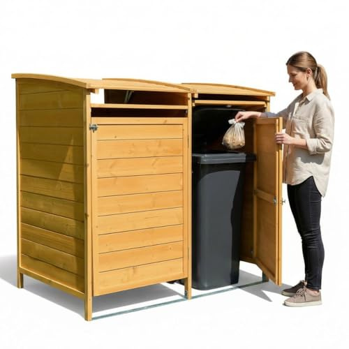 Melko Mülltonnenbox Mülltonnenverkleidung 240 Liter 140x85x127 cm Holz | inkl. Rückwand, Box für die Abfalltonne, geeignet für Vorgarten, Einfahrt und Hof