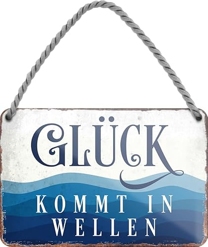 schilderkreis24 Blechschilder Kollektion 18x12cm – Nordsee, Ostsee & Meer: Dekoration & Geschenkideen mit maritimen Sprüchen (Glück kommt in Wellen)