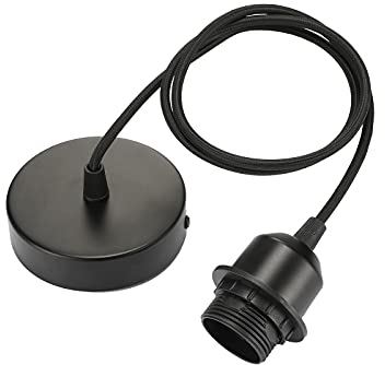 Linkind Lampenaufhängung E27 mit Schraubring, 100cm Textilkabel Höhenverstellbar, Lampenschirm frei wählbar Pendelleuchte mit E27 Fassung, Lampenhalterung ideal für Deckenlampe Wohnzimmer, Schwarz