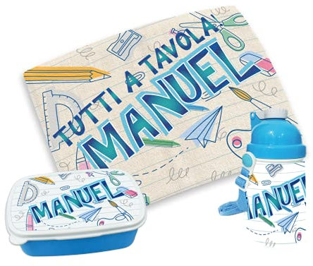 gadgeteventi Kit Pappa Bimbo per Scuola E Gite Personalizzato “Back to School” (Azzurro)
