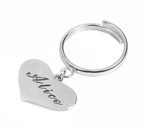 Flowers Anello Acciaio Donna con Pendente Cuore e scritta traforata Nome Amore Mamma Family Love Misura regolabile (Alice)