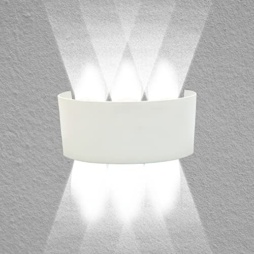 MAKA Applique LED da Parete Interno ed Esterno Moderno 16 Watt 1600 Lumen IP65, Applique Bianco Camera da Letto Bagno Soggiorno Giardino Luce Fredda 6500K Muro Alluminio, 220V
