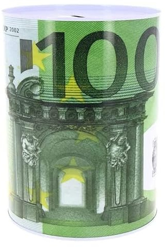 Salvadanaio Soldi Carta Moneta Banconote Vintage decorativi risparmi bambini adulti portamonete barattolo in latta metallo non apribile 12,5 x 11 CM (100 EURO)
