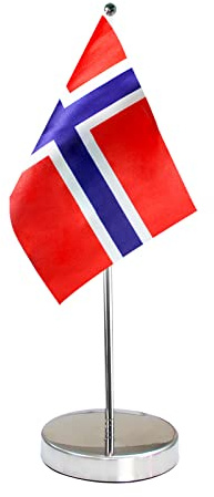 Bandiera da tavolo Norvegia, 22,9 x 15,2 cm, con base in acciaio inossidabile e asta regolabile