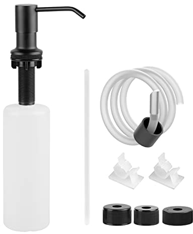 EFUTURETIME Küche Spüle Seifenspender mit 1m Silikonschlauch 500ml Schwarz | Spülmittelspender mit Plastikflasche, 4 Universalverschlüssen und 2 Schnappen, Einbau für Küchen und Bäder