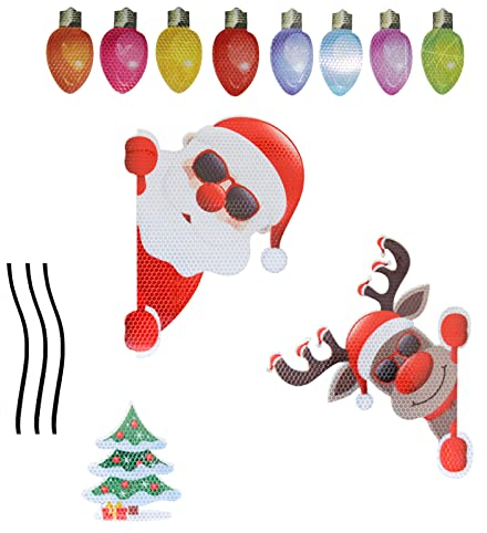 Kunovo Reflektierende Weihnachts-Auto-Magnete, lustige reflektierende magnetische Weihnachtslichter, reflektierende Glühbirnen-Magnetdekorationen, C