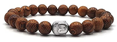 KARDINAL WEIST Silber Buddha Holz Armband, Yoga Schmuck für Damen und Herren, Ruhe - Anti Stress - Energie - Chakra - №3