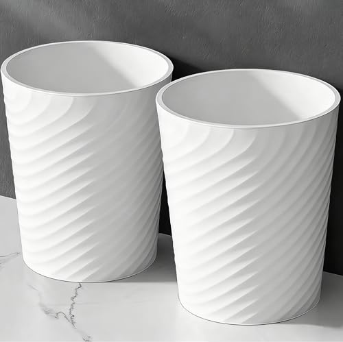 HOLTPHILI Bathroom Trash Can 1.8 Gallon Small Waste Basket Garbage Can for Dorm Kitchen Toilet Office Bedroom, 2 Pack White