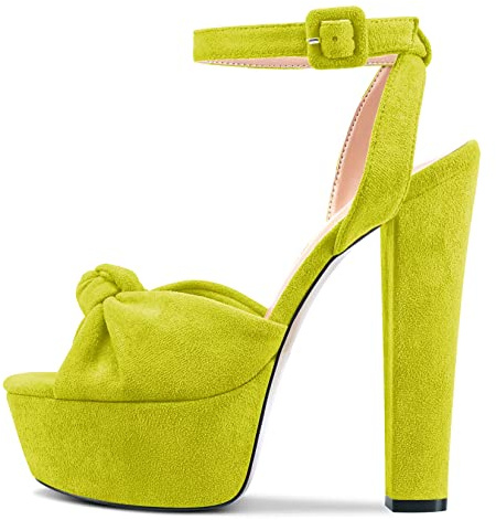 Castamere Donna Alto High Chunky Blocco Piattaforma Tacco Heel Aperte sulla Punta Cinturino alla Caviglia Nodo Fiocco Sandali