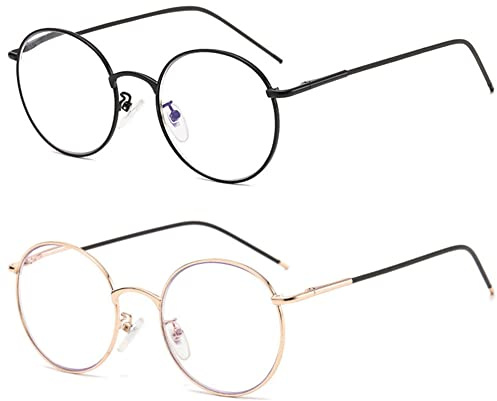 VEVESMUNDO Blaulichtfilter Lesebrille Rund Retro Metall Nickelbrille Nerdbrille Anti Blaulicht Lesehilfe Brille Damen Herren +1.0, +1.5, +2.0, +2.5, +3.0, +3.5, +4.0