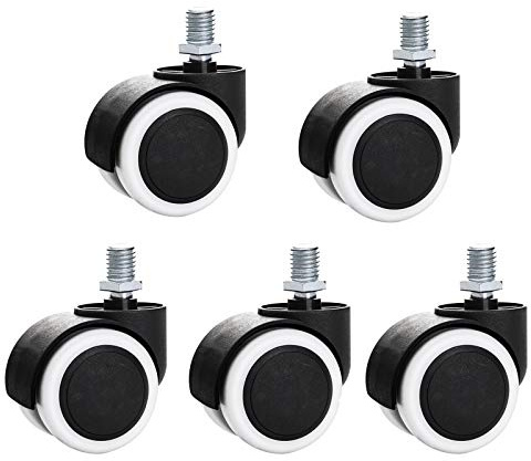 Möbel-Lenkrolle, Stuhlrollen-Ersatz, strapazierfähige Drehstuhlrolle, PU-Rollen-Set, universell passender Ersatz, Computerstuhl-Zwillingsrad, Gewindeschaft 10 x 10 mm, Tragfähigkeit 250 kg, 5er-Set
