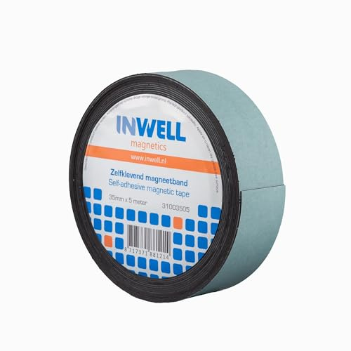 Inwell - Selbstklebendes Magnetband 35 mm auf Rol - 10 meter | Stark magnetisch, Selbstklebend I Magnetklebeband I Magnetstreifen