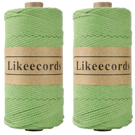 Likeecords 100% Cotton Rope Crochet Yarn Bag Cord 2mm 350Yards Braided Macrame Cord Macrame Rope Crochet Thread Gift for Knitter (Green)