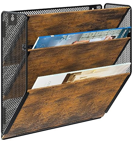 PAG 3-stöckig Hängend Ordner Organizer ,Zeitschriftenhalter Wand für Büro/school supplies/home,Wandorganizer für Dokumente/Zeitschriften/Literatur/Aktenordner/Briefe/Umschläge,Antik Braun