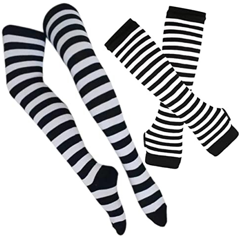 CHILDWEET 1uppsättning Komfortabla Arm Och Benvärmare i Modell Elastiska Höga Strumpor Och Armärmar För Kalla Vinterdagar Ergonomisk Design Moderat Tjocklek Randiga Mönster För Damer