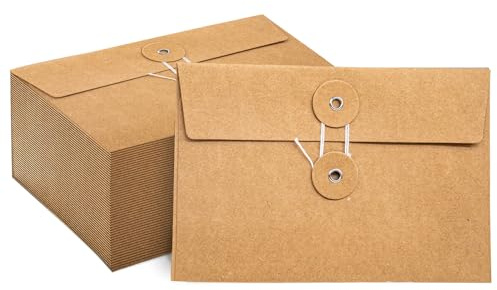 40 Pcs Kraft Paper Envelopes with String Tie Closure Project Pockets Document Organizer for Office Folder Booklet Bag, 4.53 x 6.7 inches (Brown)