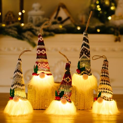 Weihnachtsdeko Wichtel Deko 5 Stück Weihnachtswichtel Weihnachtsdeko Amerikanisch Figuren Klein LED, Schwedischen Weihnachtsmann, Wichtel Geschenke für Kinder Familie Weihnachten Freunde (5 Stück)