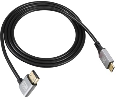 RIIEYOCA UHD 8K Mini HDTV Male to 90 Degree Right Angle HDTV Male 48Gbps High Speed 2.1 Cable Supports 8K@60Hz, 1080p, ARC, 3D, for DVR, (Right Angle, 2M)