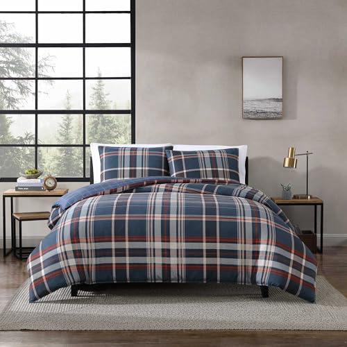Eddie Bauer - Queen Duvet Cover, Reversible Bedding Set with Matching Shams, Bedding Set (Shasta Lake Navy, Queen)