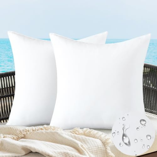JOTOM 2er Set Outdoor wasserdichte Kissenbezüge, Dekorative Weich Einfarbig Wurf Kissenbezug Moderne Kissenhüllen Sofakissen Dekokissen Zierkissenbezug für Garten Wohnzimmer Deko (45x45cm, Weiß)