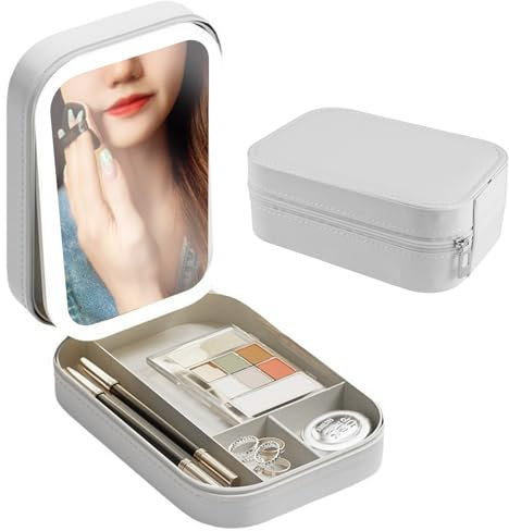 Vegena Trousse De Maquillage avec LED Miroir, Trousse Maquillage Voyage avec Miroir, Organisateur Cosmétique Portable Boîte De Rangement De Maquillage avec 3 Luminosité Réglable pour Femme
