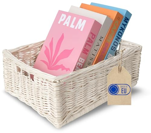 Creative Home Weidenkorb Weiß Aufbewahrungskorb 40 x 30 x 16 cm | Handgeglochten, Haltbar | Korb Geflochten Naturkorb mit Griffen Aufbewahrung | Für Regal, Spielzeug, Werkzeuge, Bad Korb