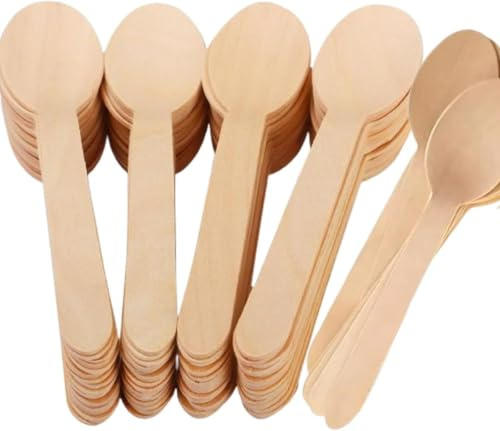 100 PCS Disposable Wooden Spoon 16cm/6.2inch | Premium Quality Wooden Spoon for Outdoor, Party & More- Disposable Spoons Birchwood
