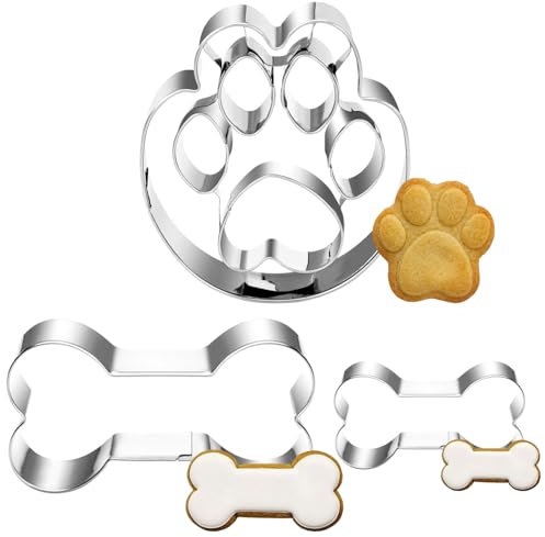 Emporte-pièces en Forme d'Os - 3 Pièces en Acier Inoxydable pour Gaufrage de Pattes Chien, Cadeaux pour Biscuits ou Friandises, Pâtisserie, Artisanat
