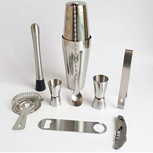 CTCOIJRN 9Pcs-Set 750 600ml coctelera de Acero Inoxidable, Kit Mezclador, Barman de Bar, coctelera, Cuchara, Pinzas de Hielo, Juego de Herramientas