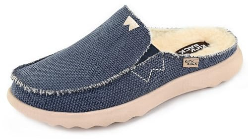 Kickback Chaise 2.0 Woolie - Mens Loafers - Colour Navy - Lightweight Cozy Backless Slip-On Mens Shoes - Soft Suede and Canvas Shoes with Wool Lining and Cushioned Removable Insoles - Size UK 7