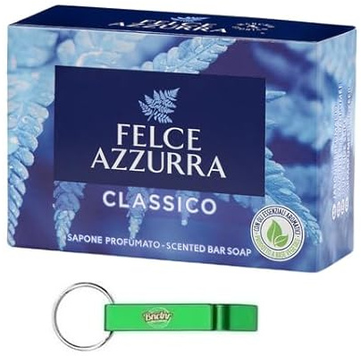 36 saponi Felce Azzurra Sapone Solido Classico – Sapone Solido con profumo inconfondibile – Ideale per mani e viso 100 g + Portachiavi Beni Culinari