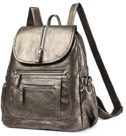 DEEVORCA Sac à Dos Pour Femme Exquis Un Sac à Dos Pour Les Femmes Élégant Sac D'école Pour Femme Design à Rabat Sac à Dos Pour Dames Sac à Dos Pour IPad Pour Femme Imperméable PU Cuir Doré