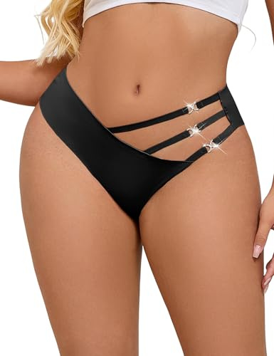 comeondear String Tanga Damen Sexy Nahtlose Unterwäsche Seamless Slips Große Größen Erotische Höschen Unterhosen Niedrige Taille Unsichtbar G-String für Frauen Underwear Women Pantys(Schwarz,XL)