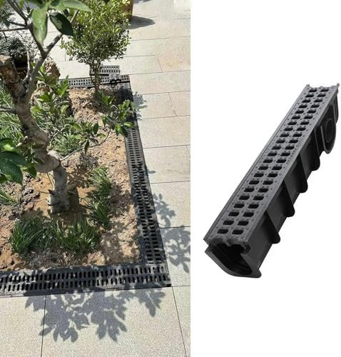 Canaleta Desague con Rejilla Sistema de Drenaje de Zanja Estrecha para Patio, Cubierta y Tubería de Drenaje de Canal de Plástico de Polímero para Exteriores, Canaleta de Drenaje de Lluvia para Jardín,