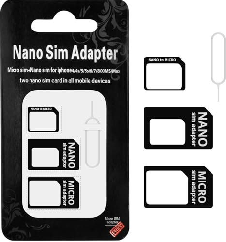 TECHZOCO Adaptador Nano SIM 4 en 1, Adaptador nanoSIM, Adaptador MicroSIM, Convertidor de Tarjeta SIM, Adaptador de Tarjeta SIM Multiusos, Incluye Clip para extraer SIM de Regalo Universal
