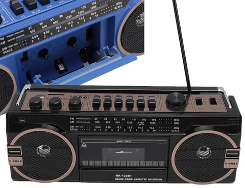 Reproductor de Casete Boombox, Boombox Retro con Bluetooth, Altavoces Bluetooth 5.0 (Distancia de transmisión: 10 m), AM/FM/SW12 de Tres Bandas, Estilo clásico de los 80, Color Negro