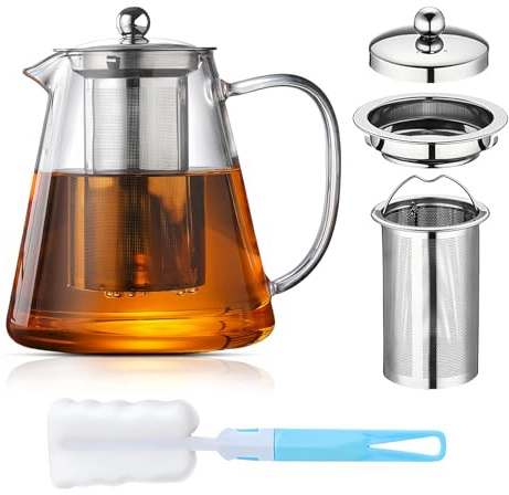 Théière En Verre, 1300 ML Theiere Avec Infuseur, Theiere Verre En Verre Avec Infuseur, Théière En Verre Résistant À La Chaleur Pour Thé, Thé Floral, Jus, Boissons Chaudes Et Froides
