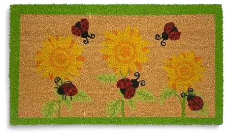 Tex family Tappeto Ingresso Esterno in Cocco - Zerbino Antiscivolo con Coccinelle e Girasoli - 40x70 cm