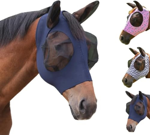 netproshop Fliegenmaske Super Bug Fliegenhaube mit Ohren und Öffnung für Stirnhaare Shetty bis XL-Full, Groesse:Mini Shetty, Farbe:Dunkelblau