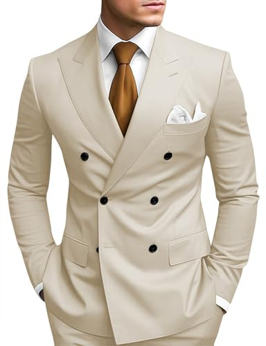 HANBANGWEI 2 Piece Double Breasted Suit Men Slim Fit Mens Double Breasted Blazer Pants Sets Wedding Prom Homecoming Suit