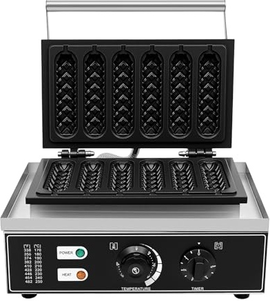 Qussse 1500W Profi Stiel Waffeleisen, Kommerzielles Waffelgerät Waffelautomat für Waffeln am Stiel Waffle Maker Hot Dog Maschine mit Timer für Bäckereien, Restaurants