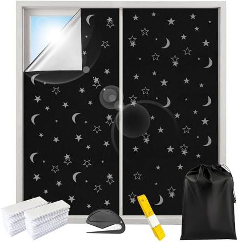 Fenster Verdunkelung 2m x 1,45m, Star Moon Style Dachfenster Verdunkelung Innen Sonnenschutz Fenster Ohne Bohren,Verdunkelungsfolie Thermofolie Meterware für Schlafzimmer